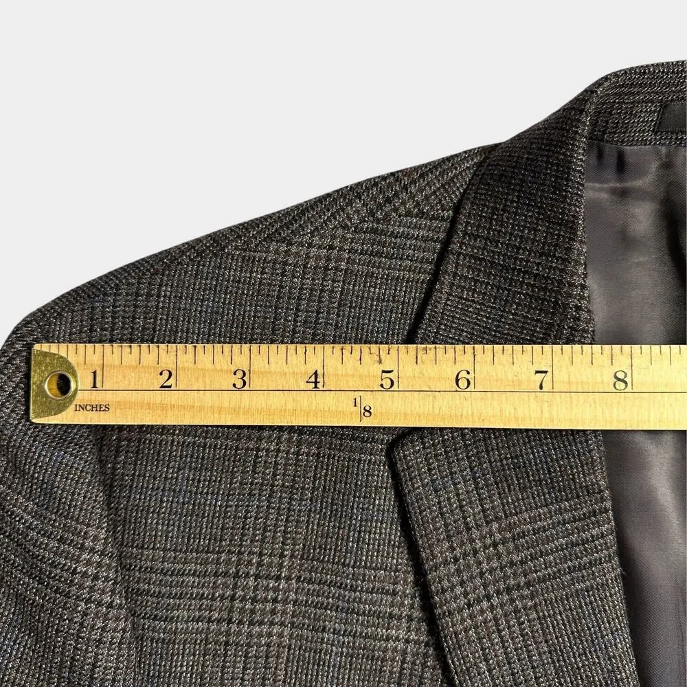 RALPH LAUREN Mens Blazer Sport Coat Two Button Casual Jacket 46L Gray Plaid Wool